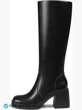 Knee High Boots Chunky Platform Square Toe Fashion Long Boots Side Zipper